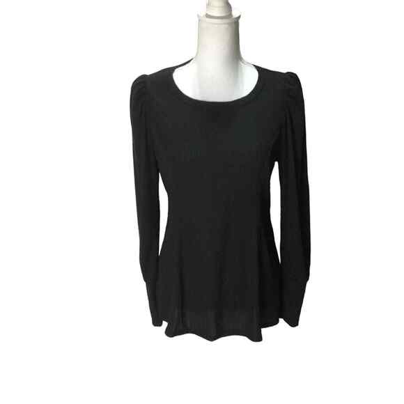 Status By Cheanult Women’s Black Puff Shoulder Long Sleeve Top Size M NWOT - Picture 4 of 16